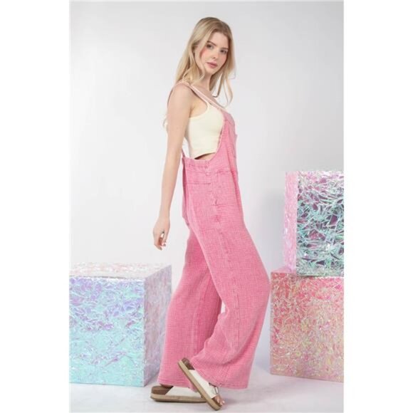 nwt VERY J Texture Washed Wide Leg Overalls - Picture 7 of 8